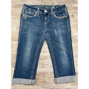LA Idol USA Capri Jeans Bling Rhinestone Flap Pocket Women’s Junior’s Size 9